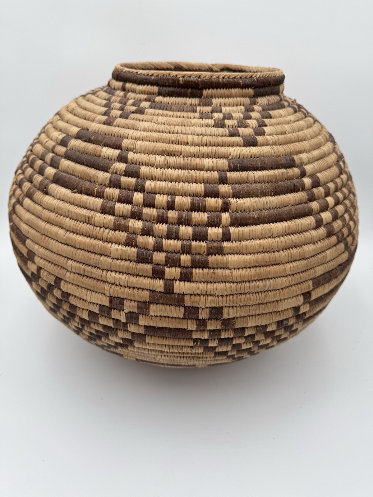 Antique African Indian Woven Basket With Fitted Lid