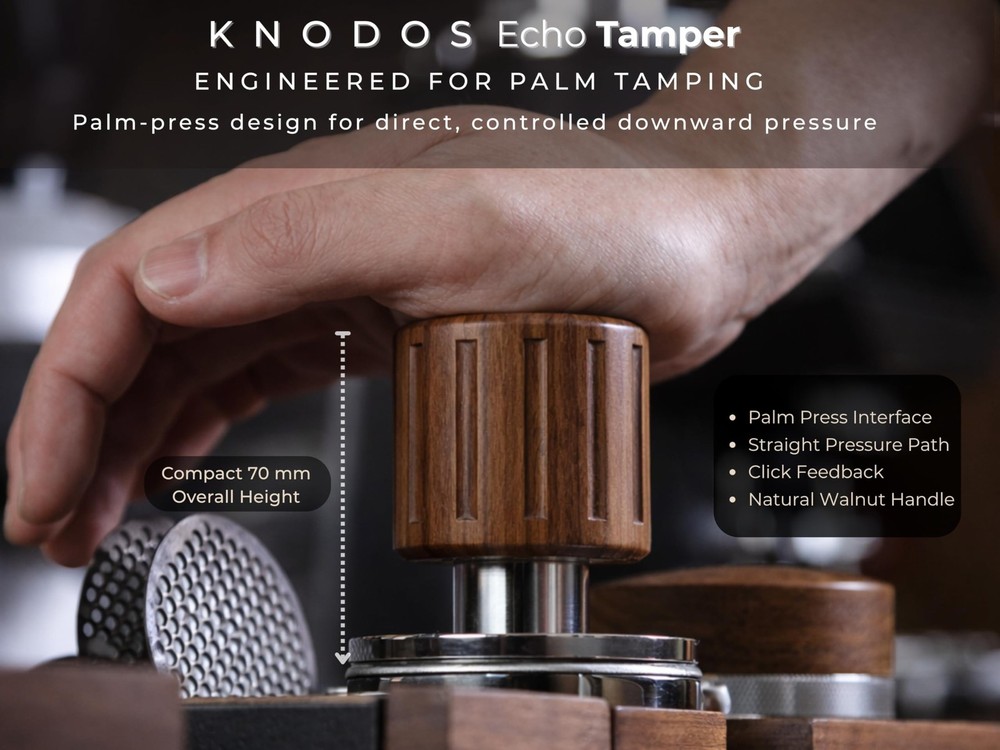 Echo Calibrated Espresso Tamper 54mm with Click Feedback, 30lb Spring, Walnut...