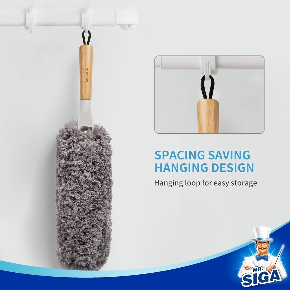 Microfiber Duster with Bamboo Handle, Washable Reusable Duster for Cleaning