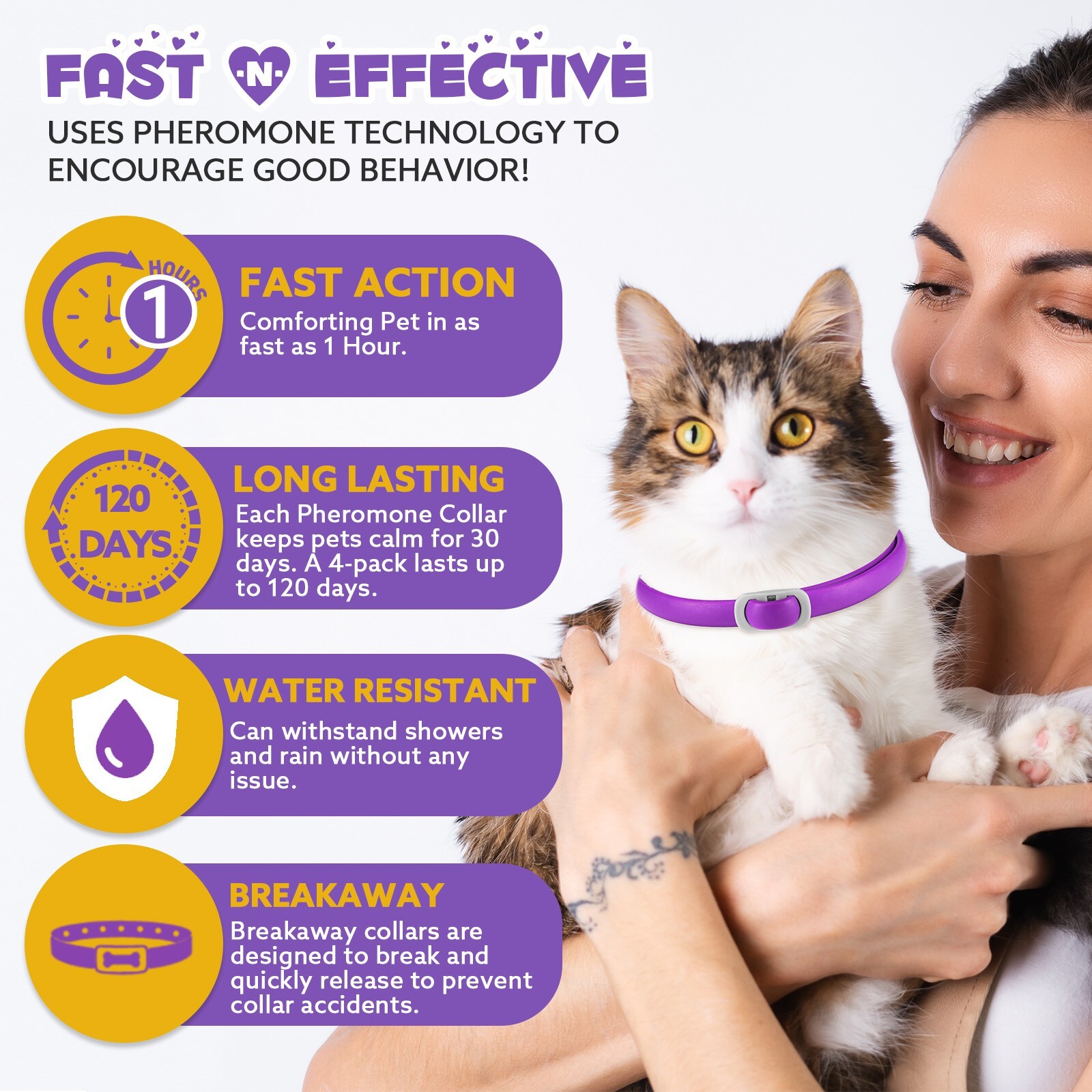 120Day Calming Collar for Cats Natural Calming Pheromones Embedded anxiety relax