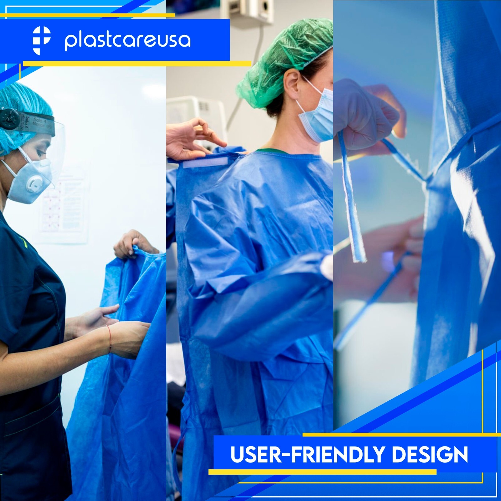 200 Blue Disposable Medical Gowns w/ Knitt Cuffs Dentists Hospital (2 Pack)