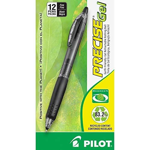 PILOT Precise Gel BeGreen Refillable Retractable Rolling Ball Pens Fine 12-Count
