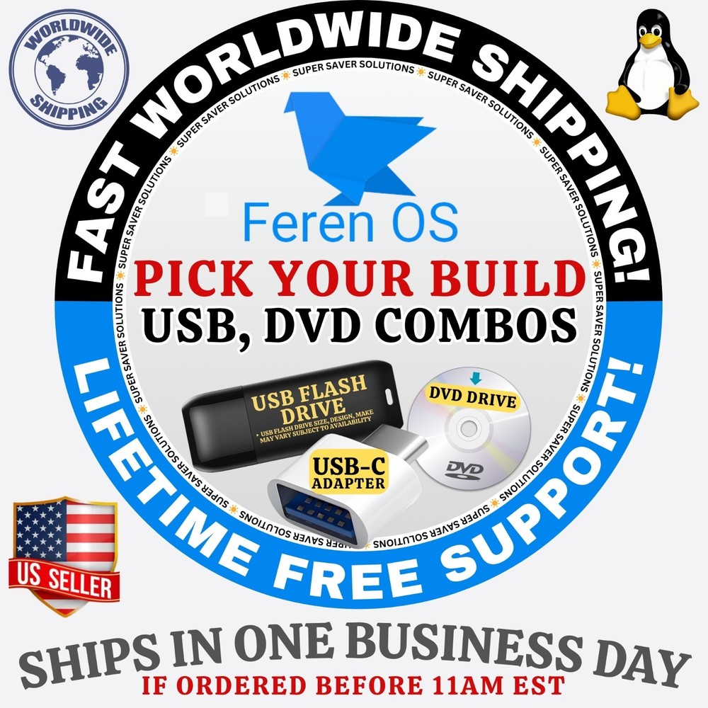 FEREN LINUX OS | STANDARD ISO BUILD | DVD, USB COMBOS | MAC/PC/LINUX | FAST SHIP