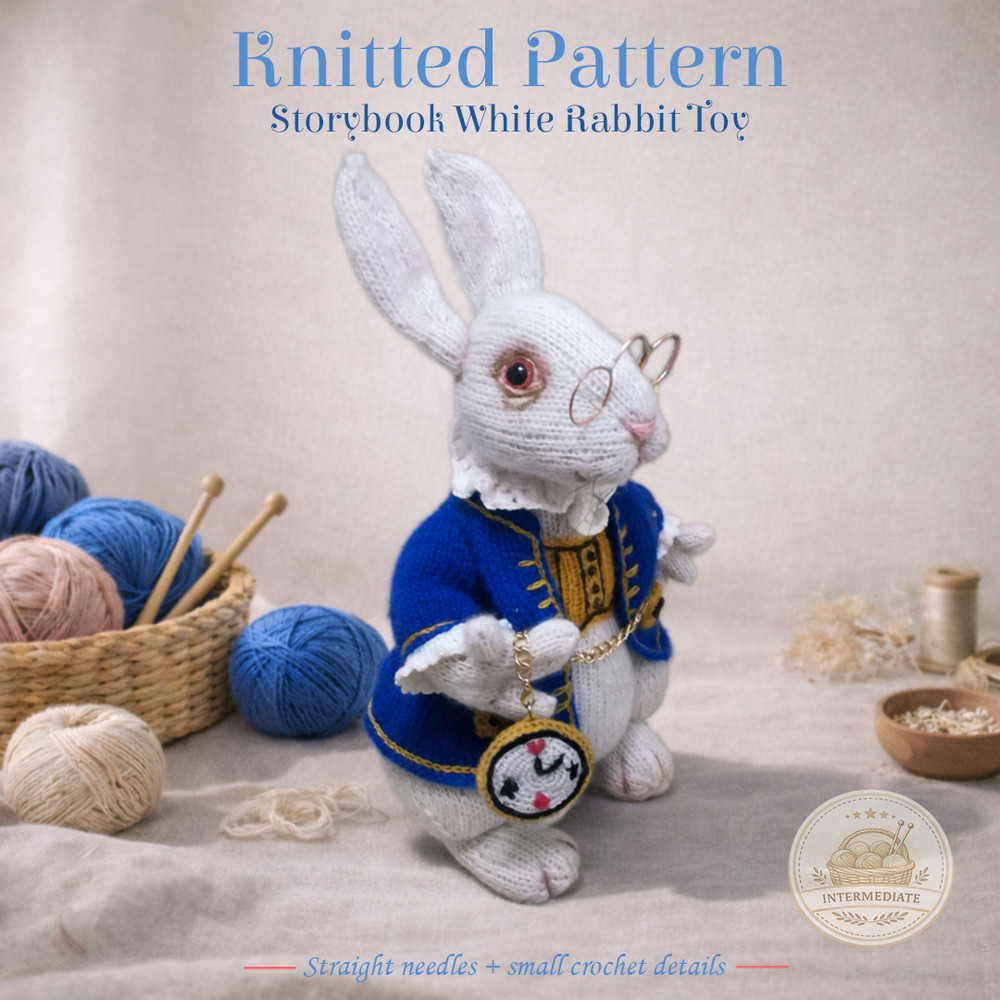 White Rabbit Knitting Pattern – Storybook Toy Doll, Printed Pattern