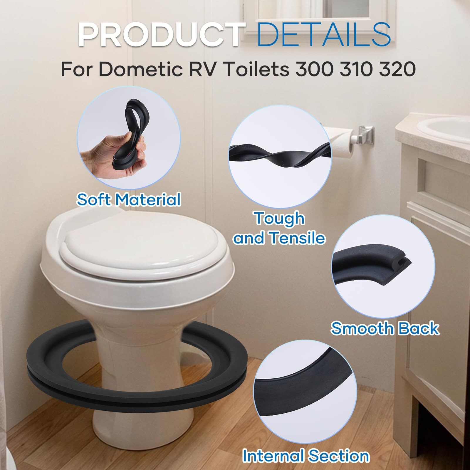 2 Pack RV Toilet Seal for Dometic 300/310/320 Toilets, Leak-Proof & BLACK