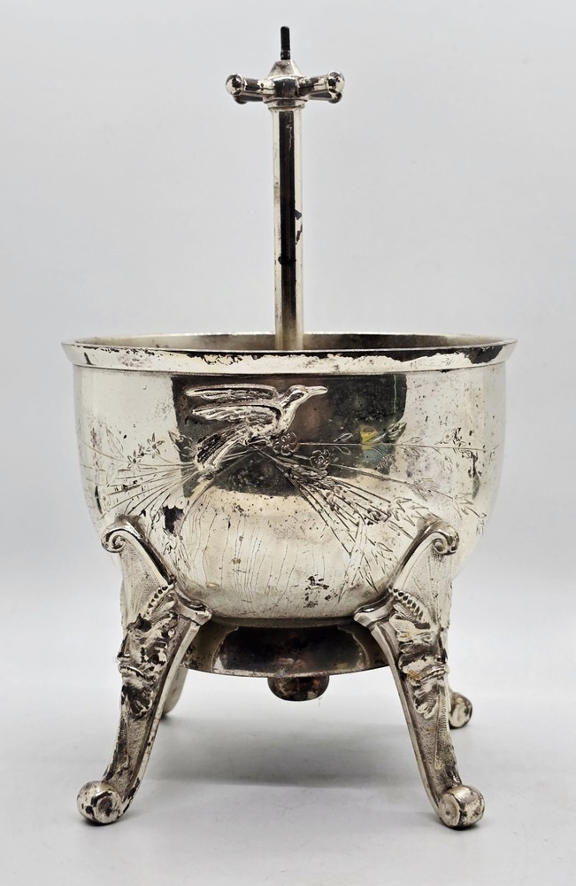 Antique Figural Gilt Silverplate Butler SPOON HOLDER WASTE BOWL Table Call Bell