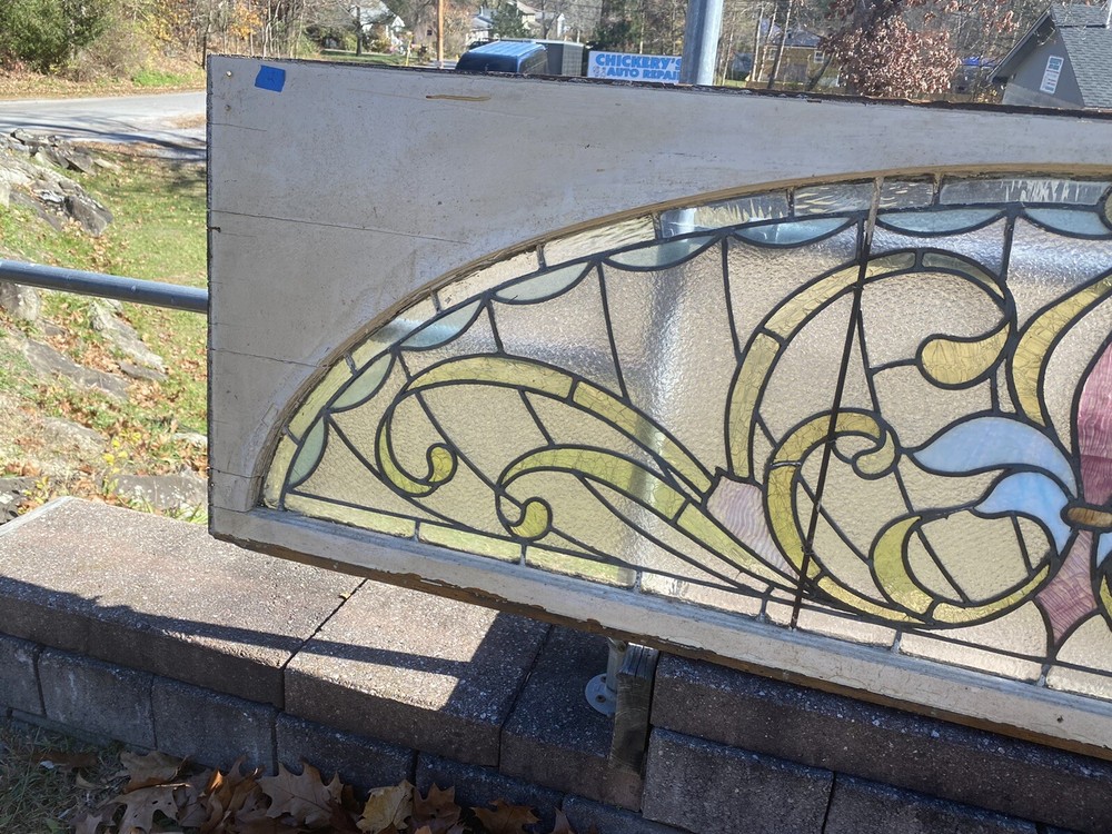 VICTORIAN LEADED STAINED GLASS TRANSOM WINDOW