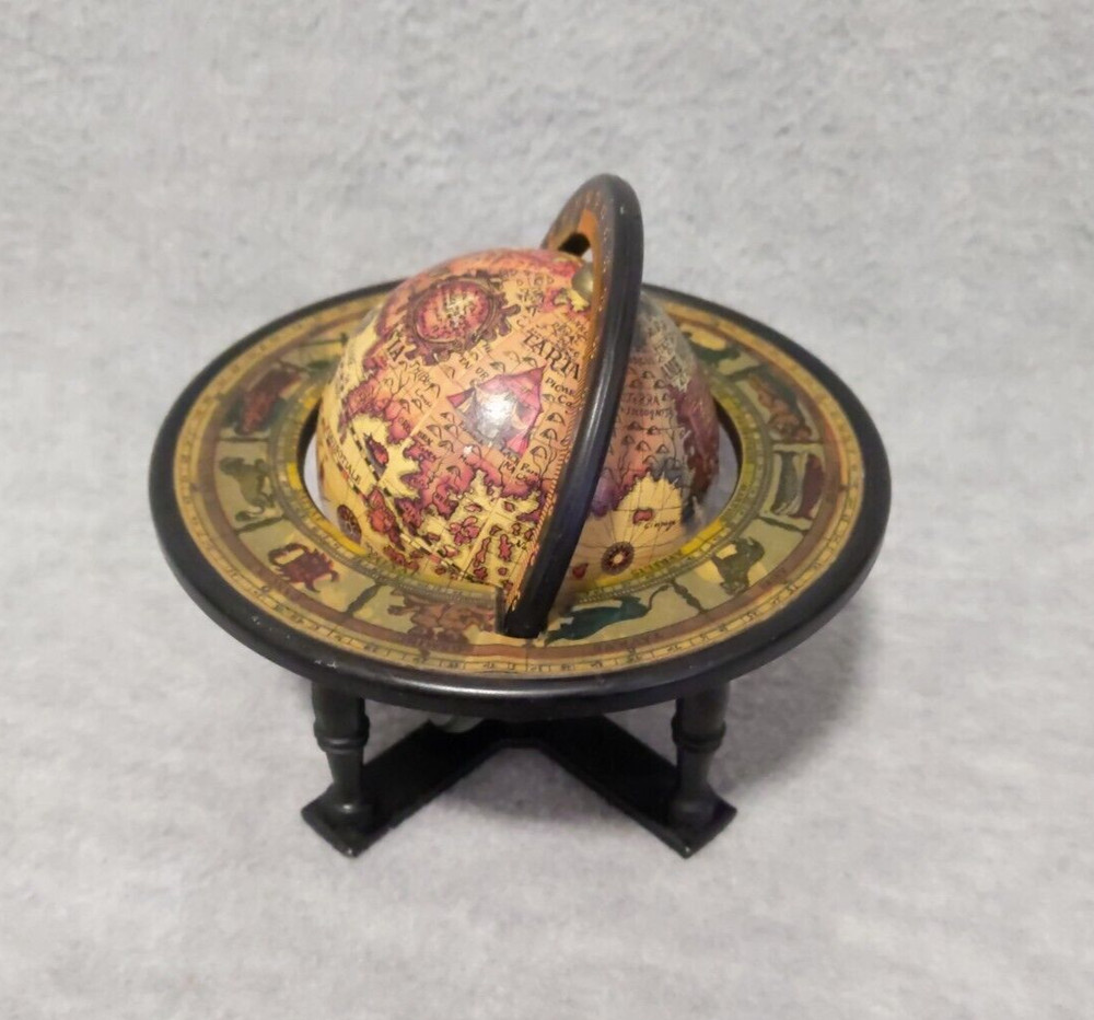 Vintage 5" Globe Small Metal Tabletop Spinning