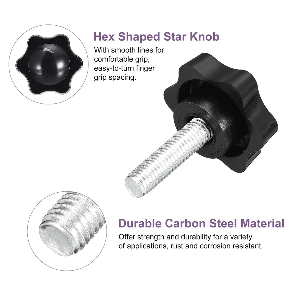 8Pcs M8 x 30mm Star Knobs Plastic Hex Shaped Hand Clamping Knob Screw