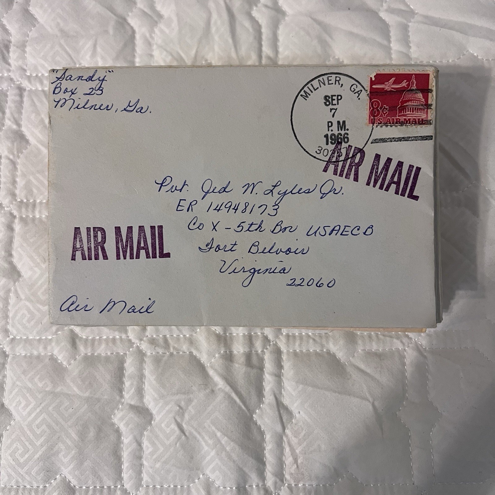 Vietnam Era Military Love Letters Wife to Husband Fort Belvoir Air Mail Lot 1966