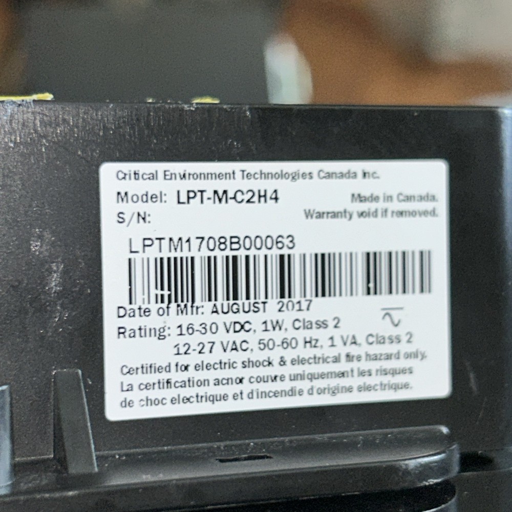 LPT GAS DETECTOR Model: LPT-TCO Critical Environment Technologies