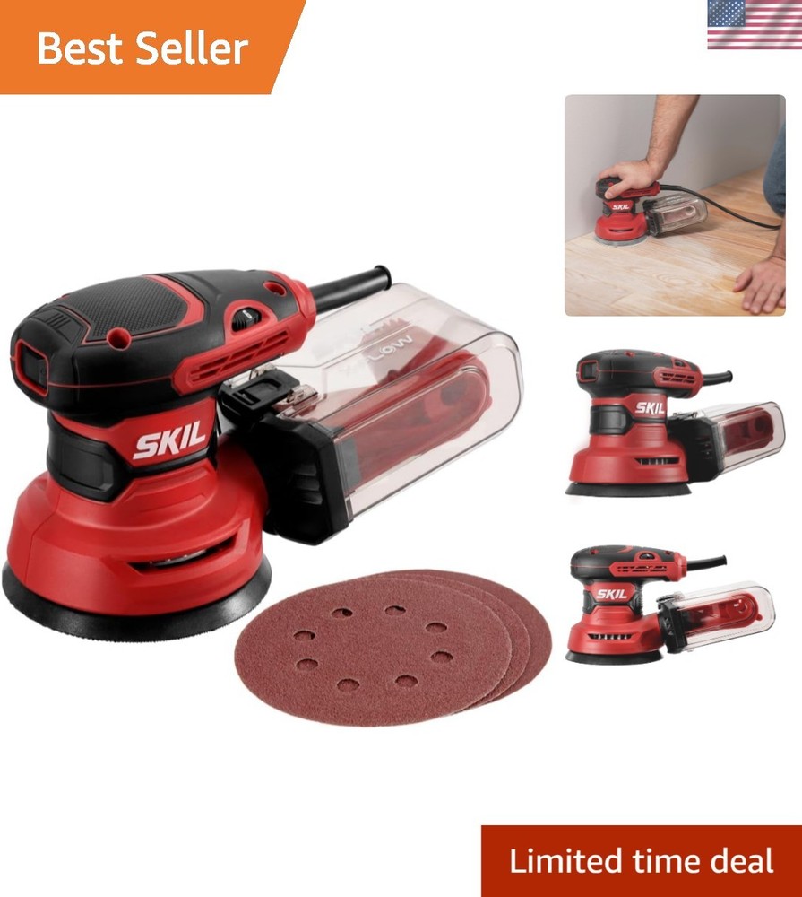 Ergonomic 5” Random Orbital Sander - Low Vibration with Cyclonic Dust Container
