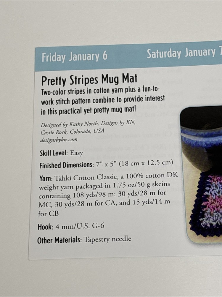 Pretty Stripes Mug Mat Crochet Pattern Card Page
