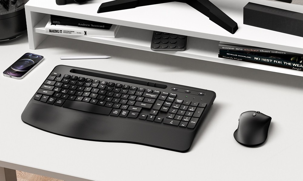 Wireless Keyboard and Mouse Quiet Combo USB Ergonomic Full-Sized Rechargable