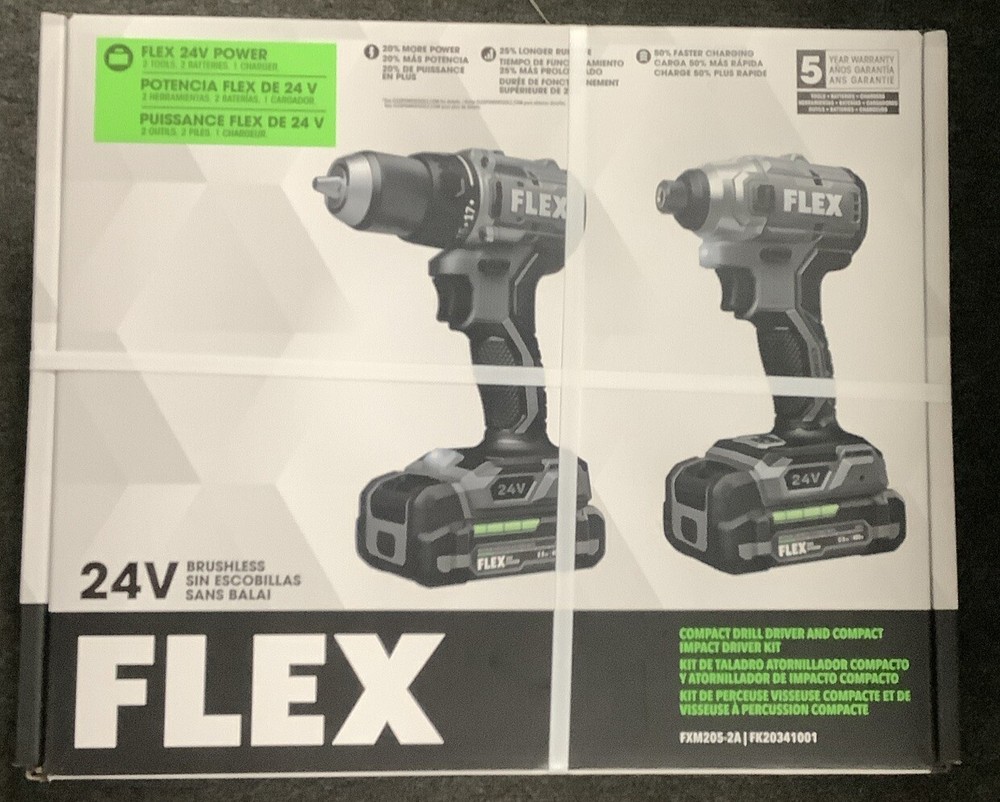 Flex FXM205-2A 24V Compact Drill Driver and Compact Impact Driver 4-Combo Kit