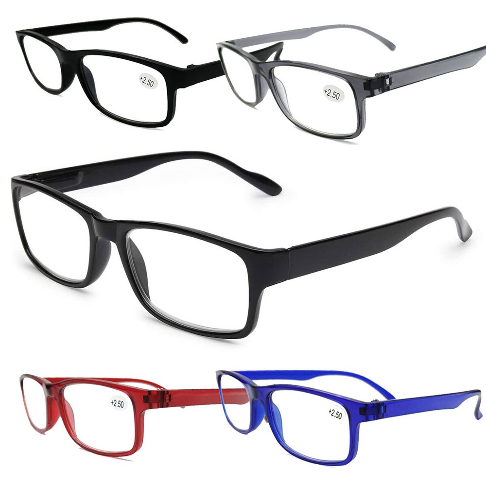 4 PK Mens Rectangular Blue Light Blocking Reading Glasses Unisex Readers