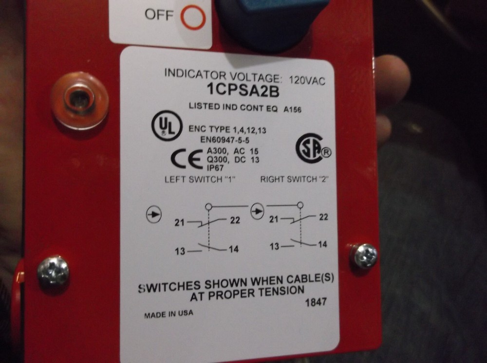 NIB HONEYWELL 1CPSA2B CABLE PULL SAFETY SWITCH MICRO SWITCH 120 VAC (XX2)