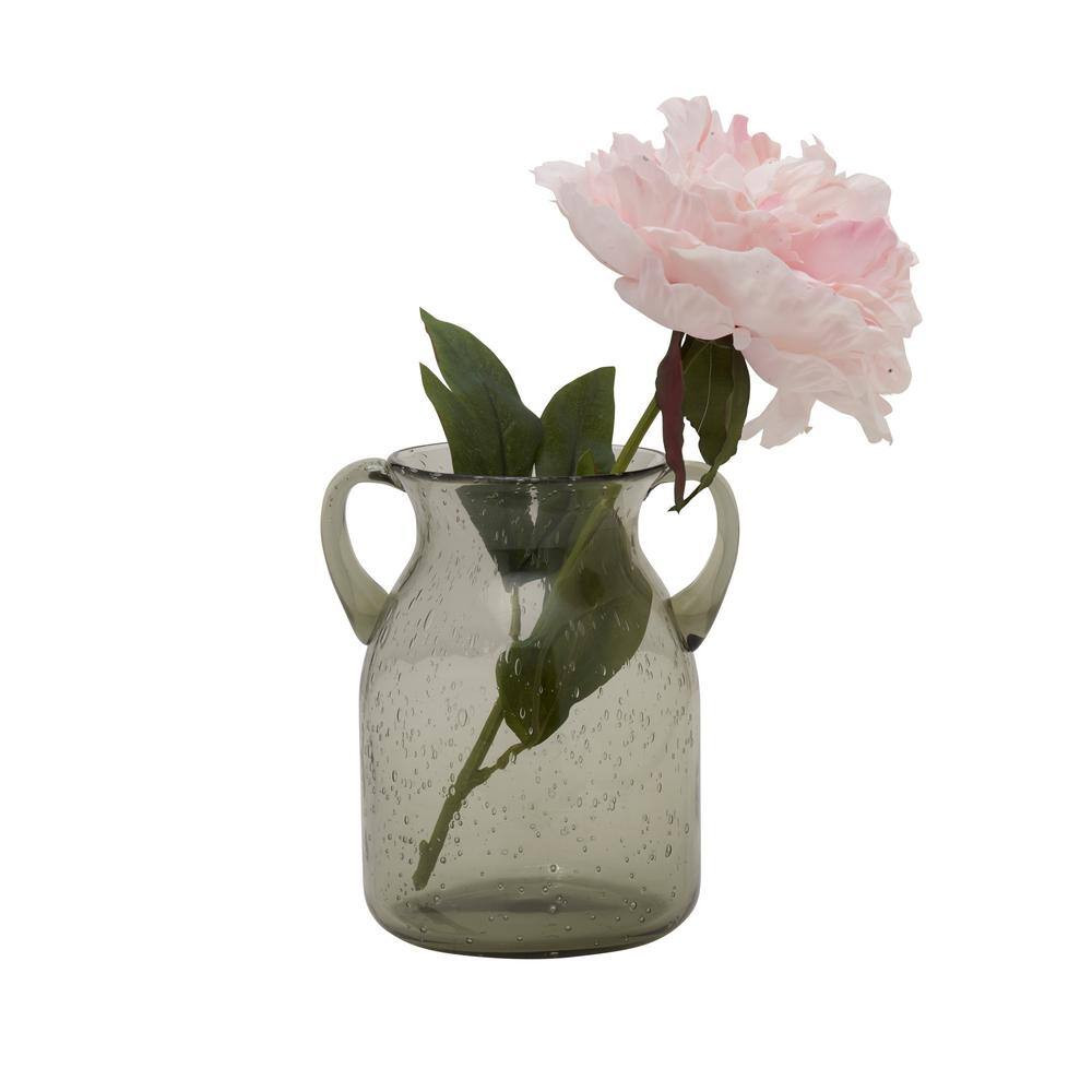 Handled Glass Vase, 7 Inch, Green