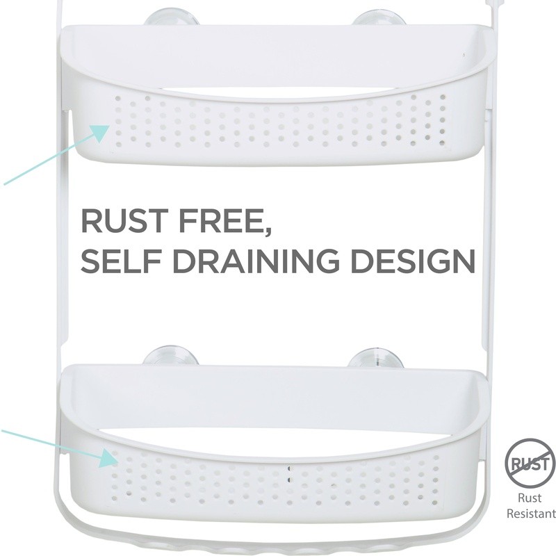Convertible Shower Caddy 2 Tier Organizer Rust Resistant W/ Accessory Hooks US