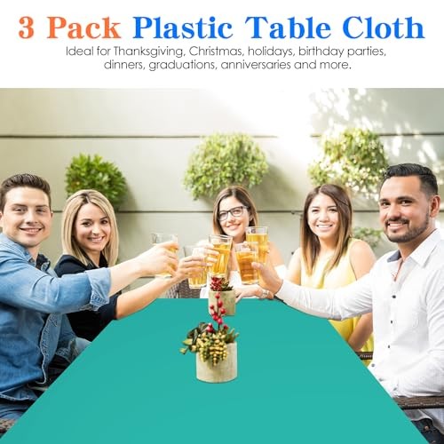 3 Pack Plastic Tablecloth Disposable Rectangular Table Cloth 54 Rectangle Teal