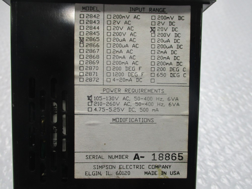 SIMPSON 2865 PANEL METER NSNP