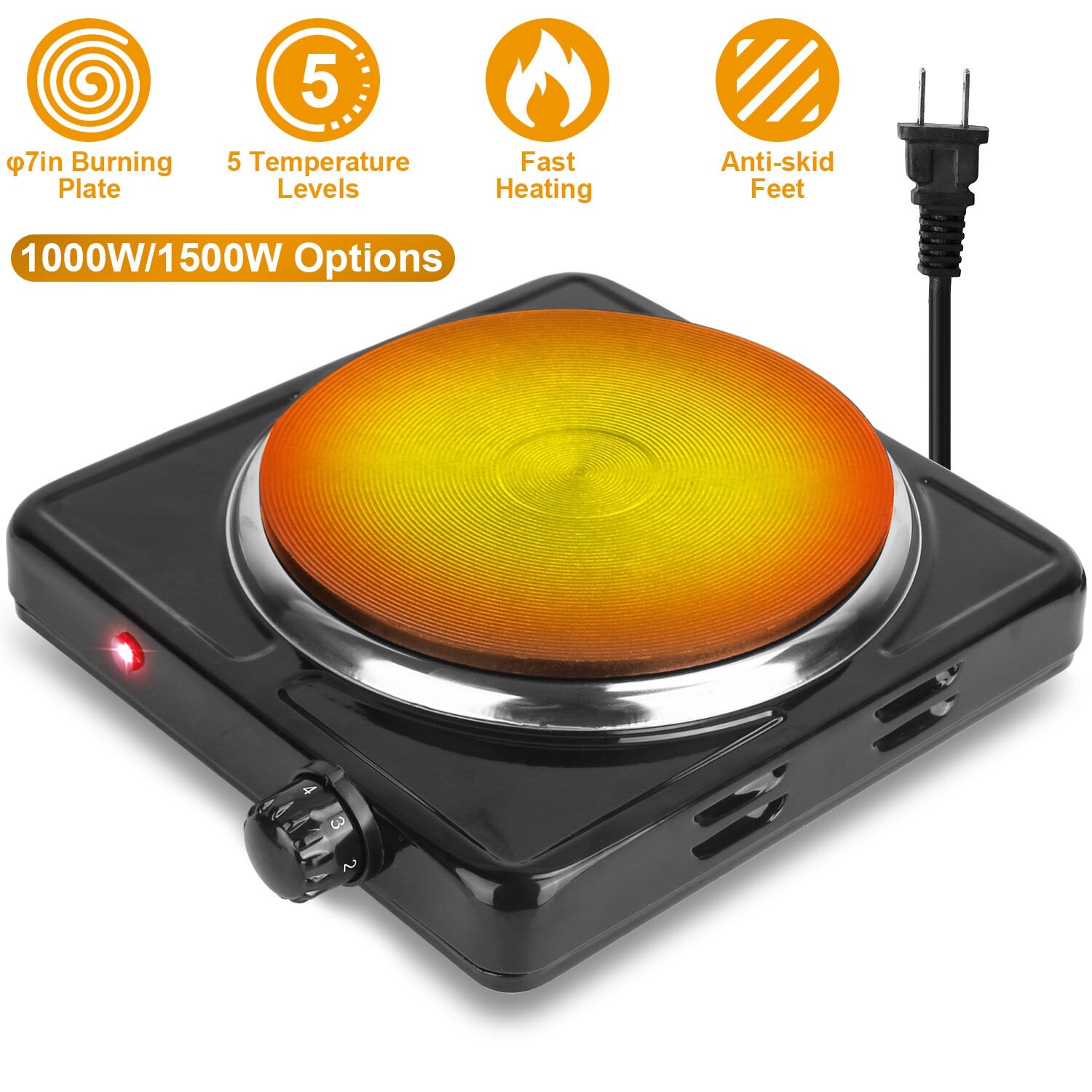 ♨️1500W Portable Single Electric Burner Hot Plate Camping Stove Adjustable 110V