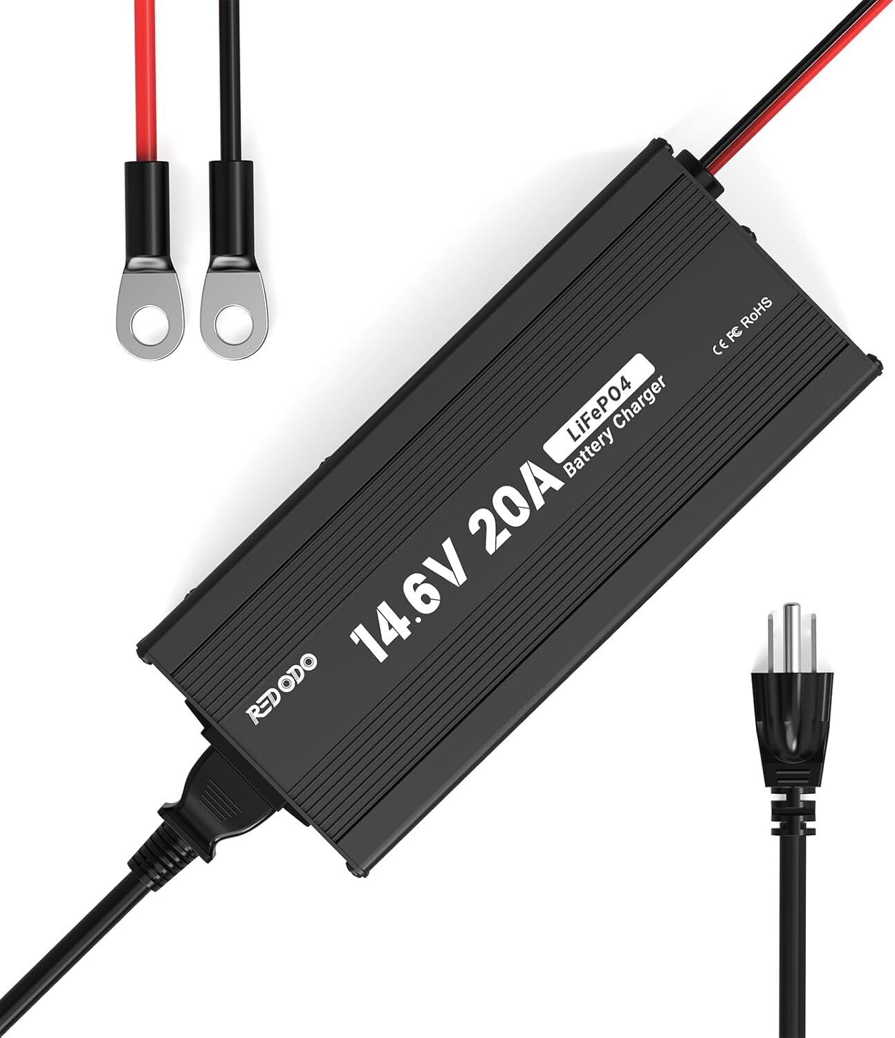 Redodo 14.6V 20A LiFePO4 Battery Charger Fast Charging for Lithium Battery 12V