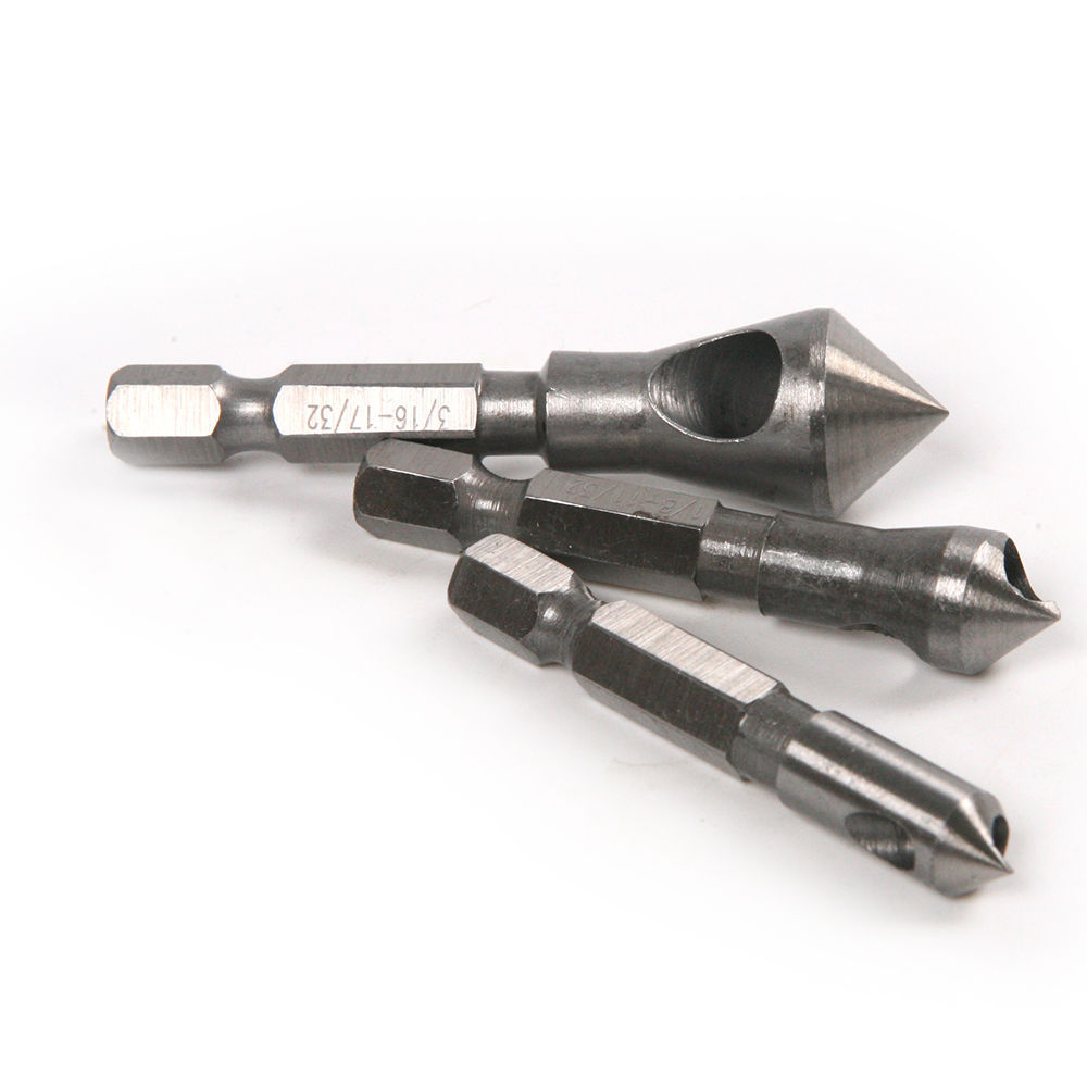 3pcs 1/4'' Hex Shank Countersink Chamfering Deburring Hole Cutter Drill Chisel