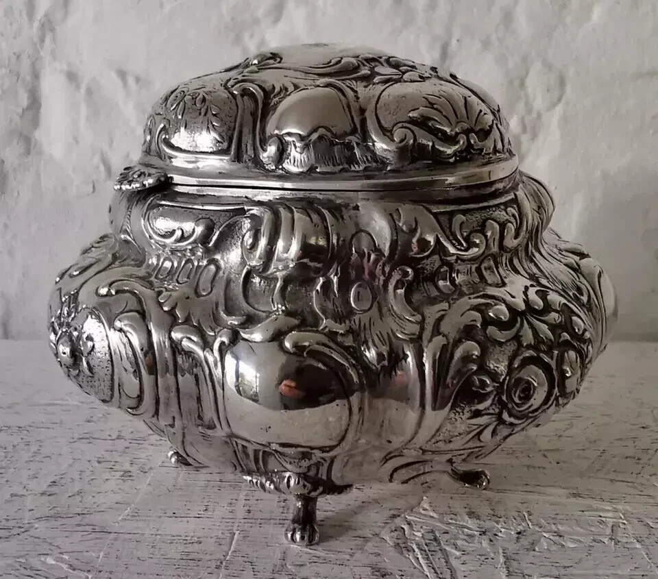 Magnificent German Solid Silver Jewellery Box Casket - 305g