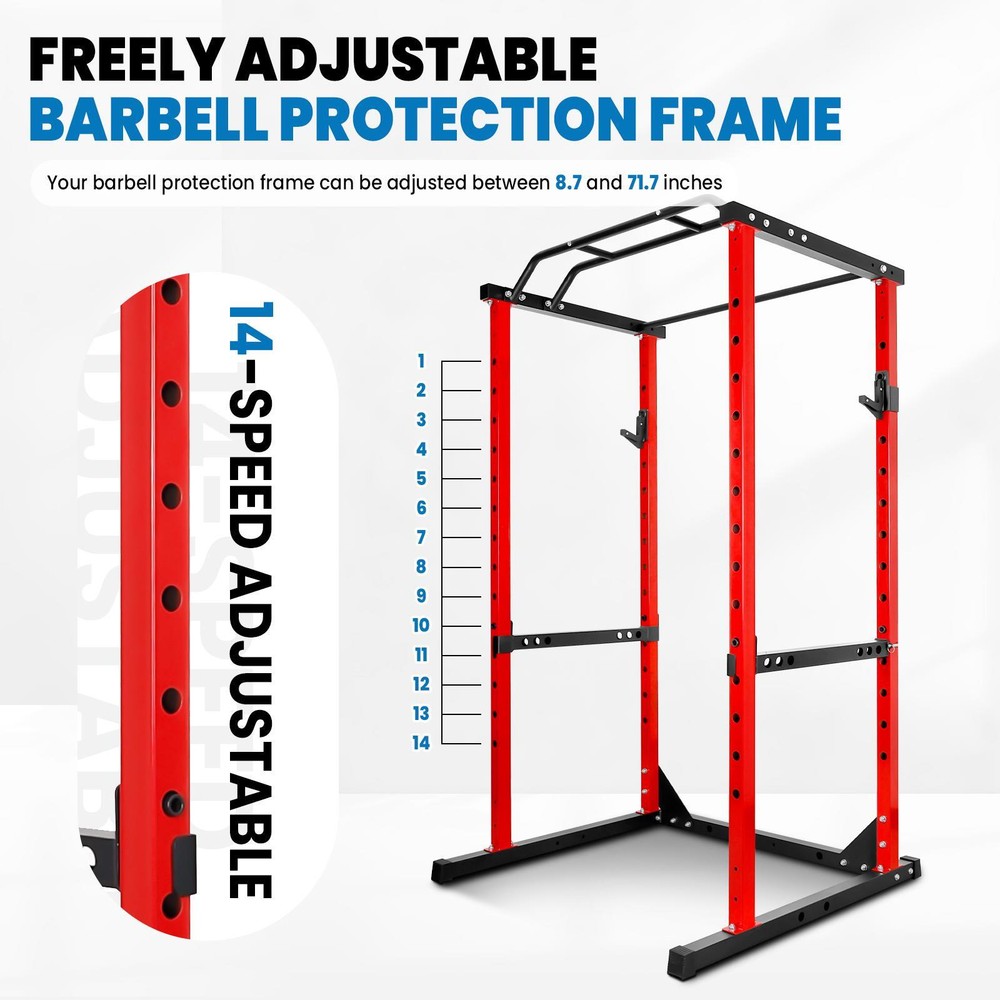 Power Cage, 1200lb Multi-Function Squat Rack Stand with Barbells 1.5x1.5" Frame
