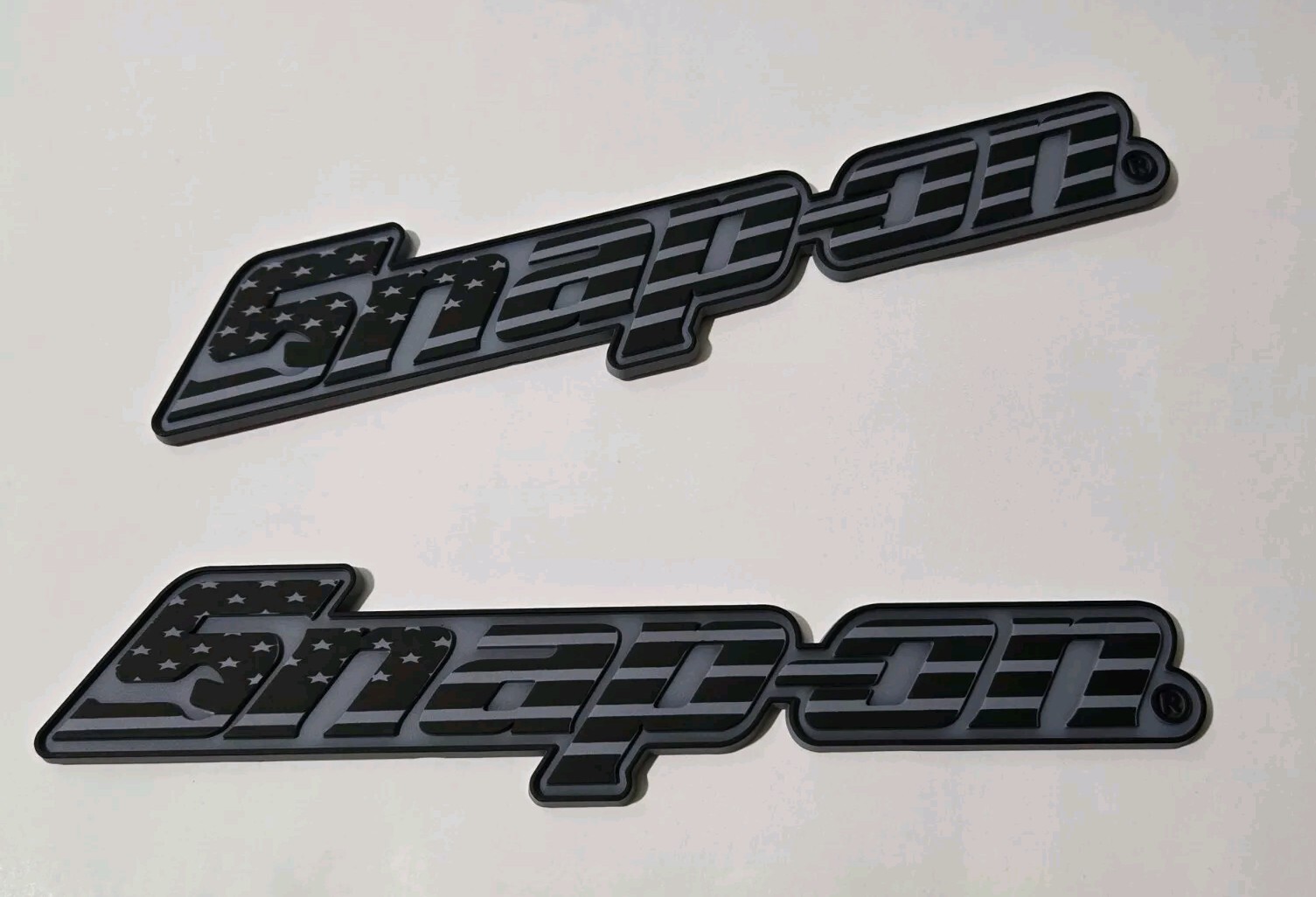 2PK SNAP ON TOOL BOX FLAG LOGO EMBLEM MATTE BLACK Plastic Badge Decal 8" + GIFT