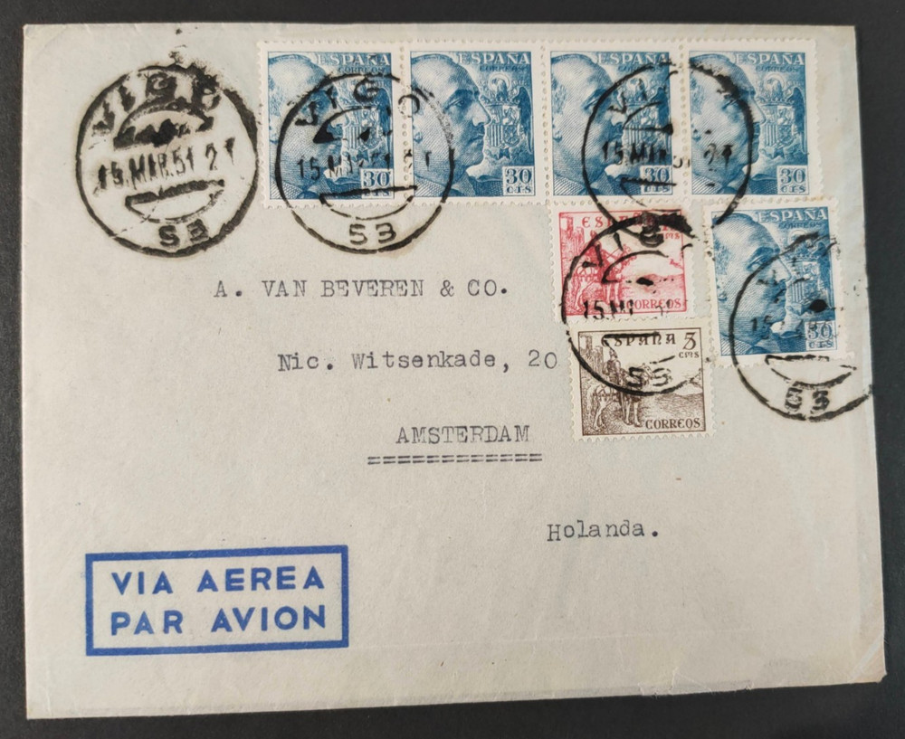 SPAIN 1951 MAIL TO AMSTERDAM (JF)