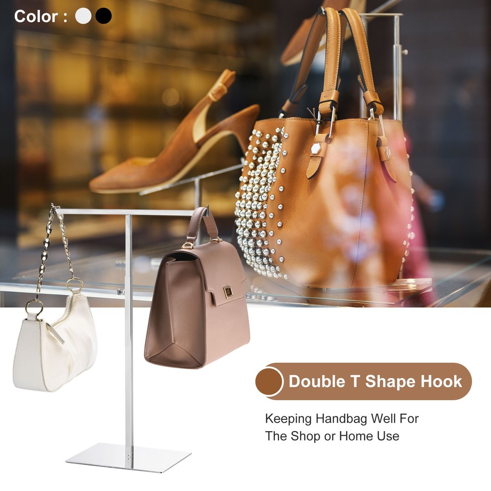 T Shaped Metal Adjustable Handbag Rack Double Hook Holder Black