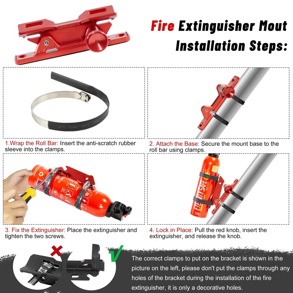 Quick Release Fire Extinguisher Mount Aluminum Adjustable UTV Roll Bar Fire Exti