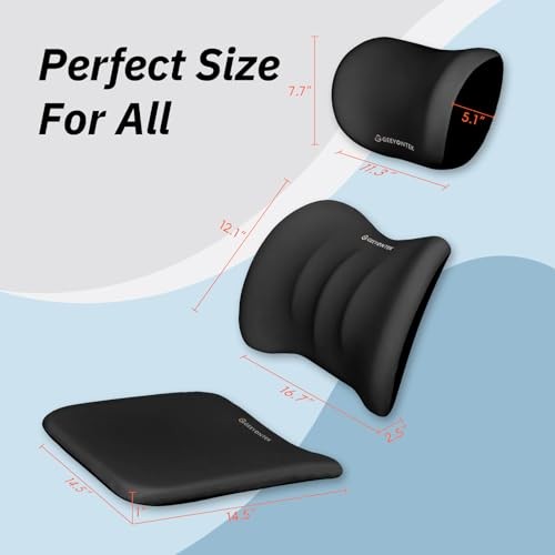 Car Seat Cushion with Neck Pillow & Lumbar Support Kit Back Sciatica Black