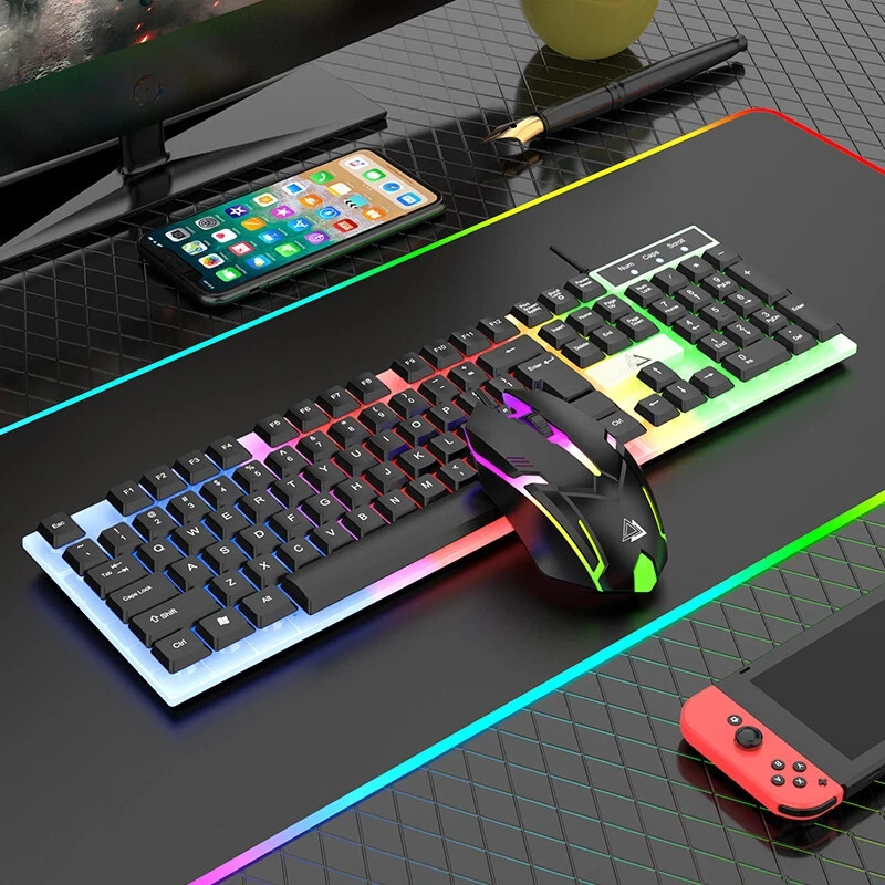 Computer Desktop Gaming Keyboard and Mouse Mechanical Feel LED Light Backlit