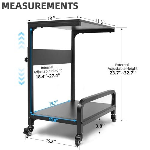 Height Adjustable Computer Tower Stand, Compact Printer Stand, 2 Tier for Blue