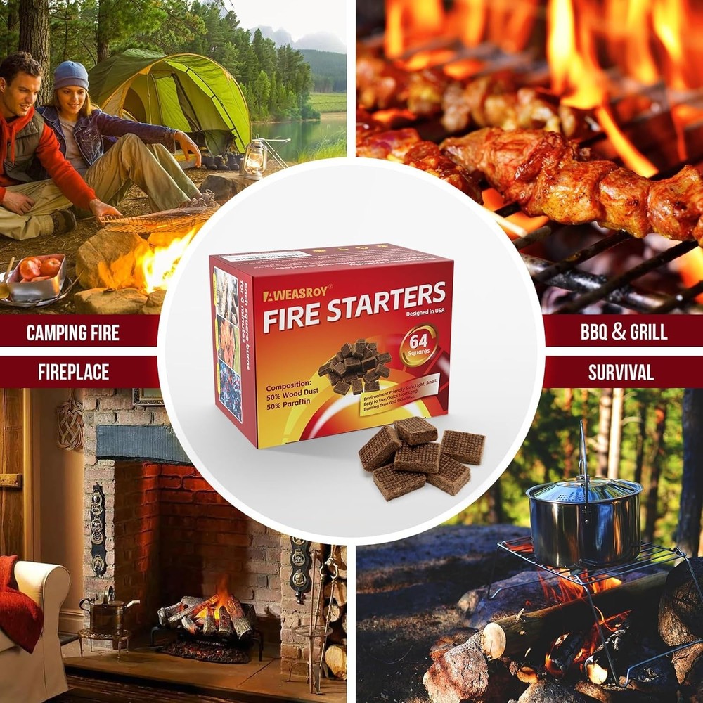 Fire Starter Squares 64, Odorless Fire Starters for Fireplace, Camping