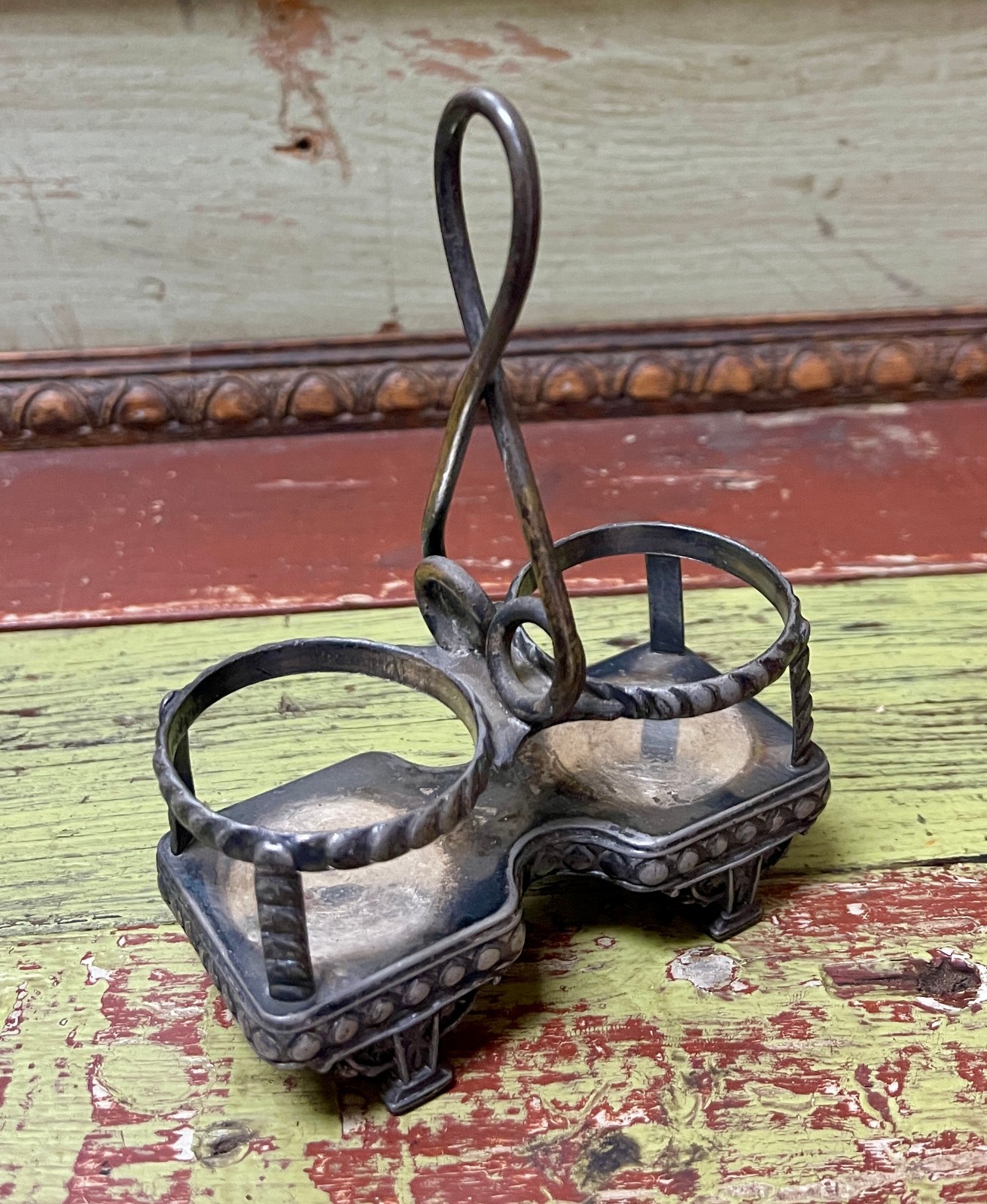 Antique Rogers Smith Quadruple 85 Silverplate Condiment Caddy 4 Footed