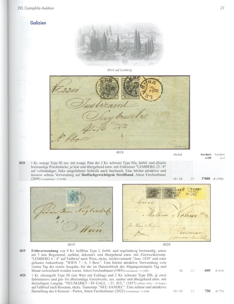 Austria & Lombardy-Venetia 1850-67 Specialized Auction Catalogs Corinphila