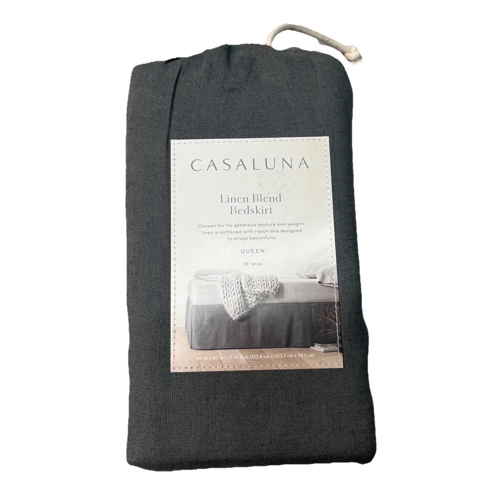Full/Queen Linen Blend Bedskirt Dark Gray - Casaluna