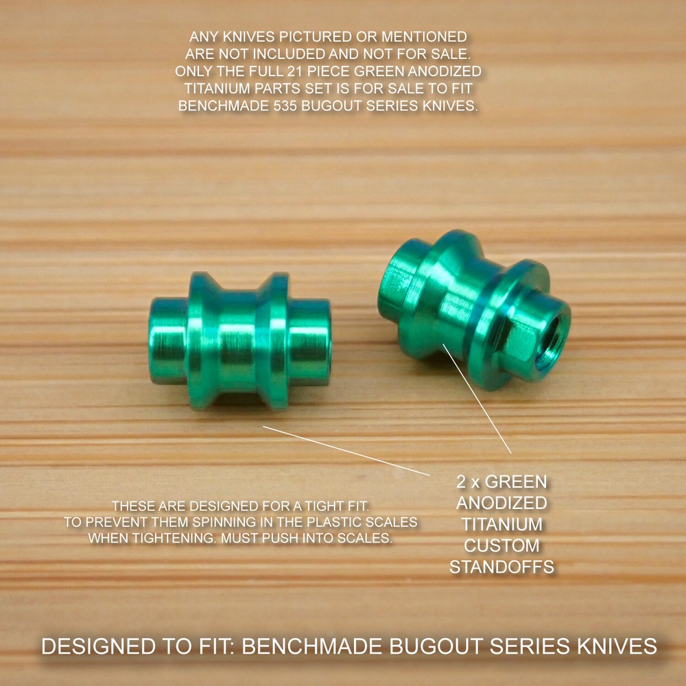 Benchmade 535 BUGOUT 21pc GREEN Titanium Screw Set, Pivot, Standoff, Pin, T Stud