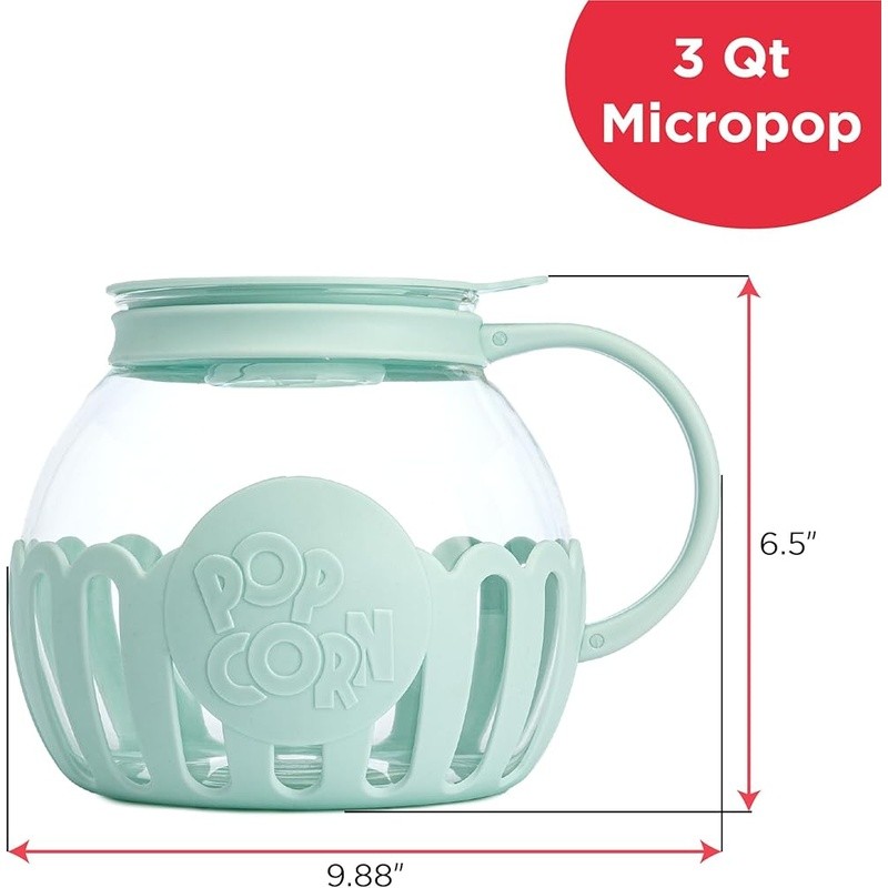 Dual Function Microwave Popcorn Popper Borosilicate Glass Healthy Snack Maker US