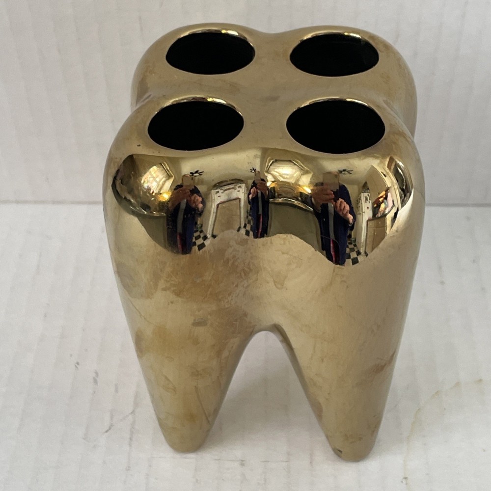 Flying Tiger Ceramic Tooth Toothbrush Holder - Gold