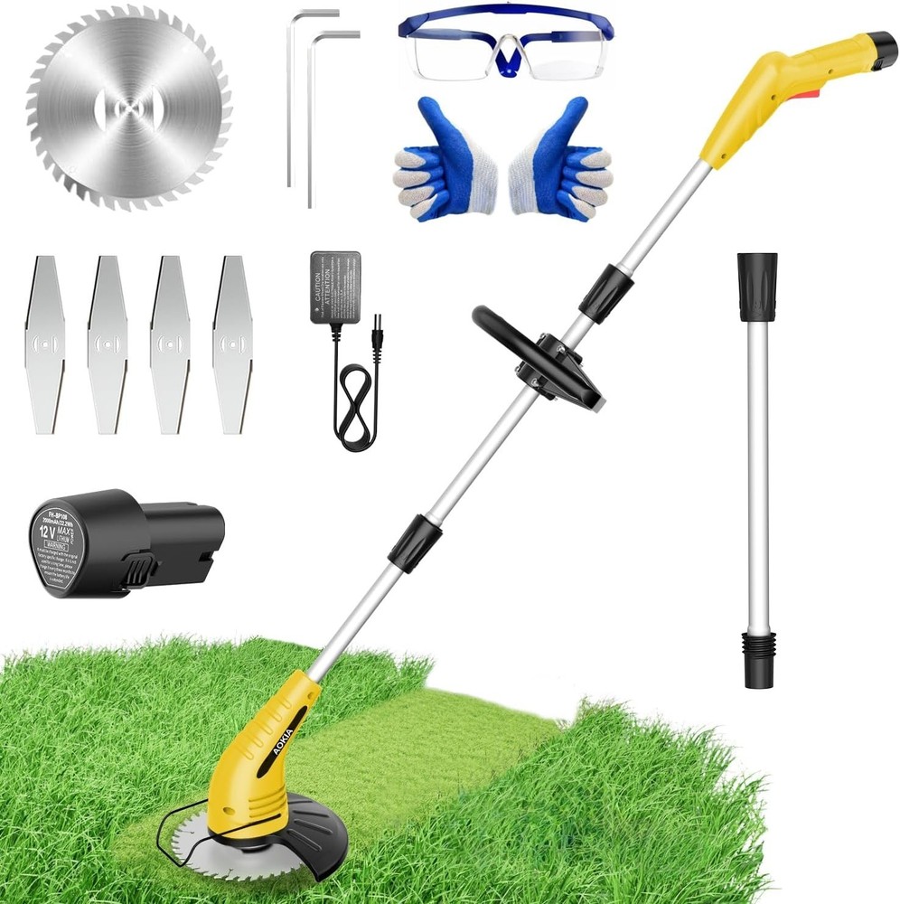 12V Cordless Weed Eater with Adjustable Pole (65in) – Lightweight & Efficient