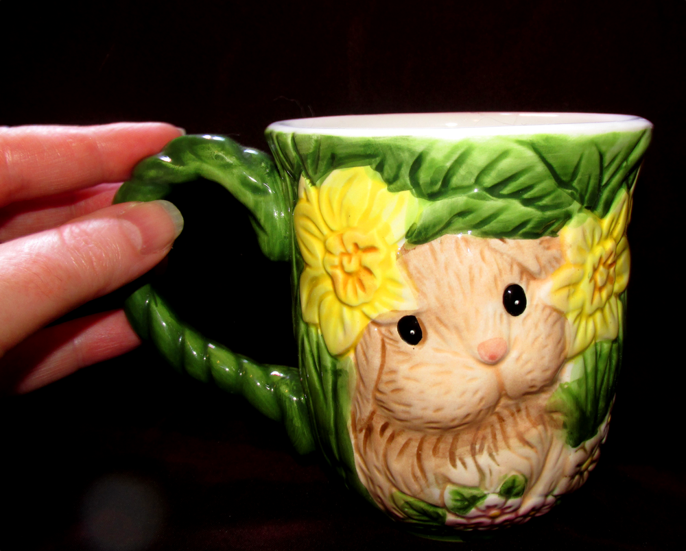 Cracker Barrel Easter Treasures Embossed Ceramic Mug Bunny Rabbit Spring Flowers