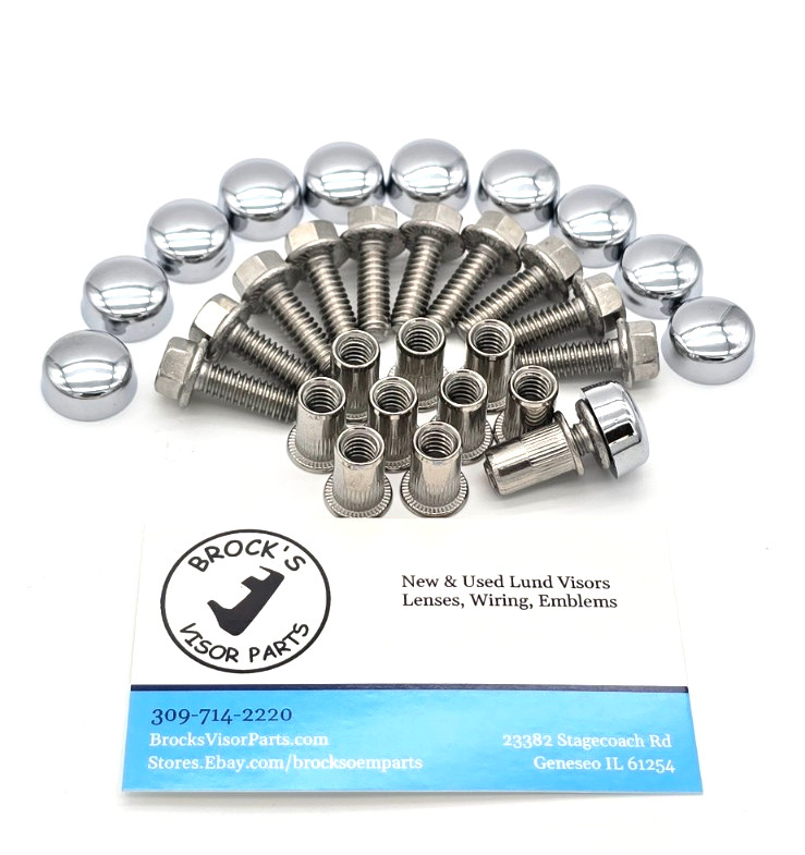 Lund Cab Sun Moon Visor Mounting Hardware Stainless Bolts /Rivet Nut Chrome Caps