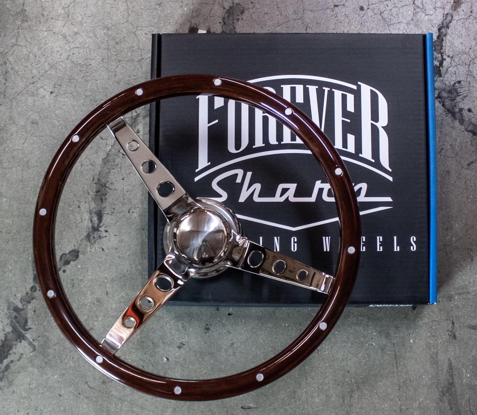 15" Vintage Real Wood Deep Dish Steering Wheel Aluminum Rivets + Horn