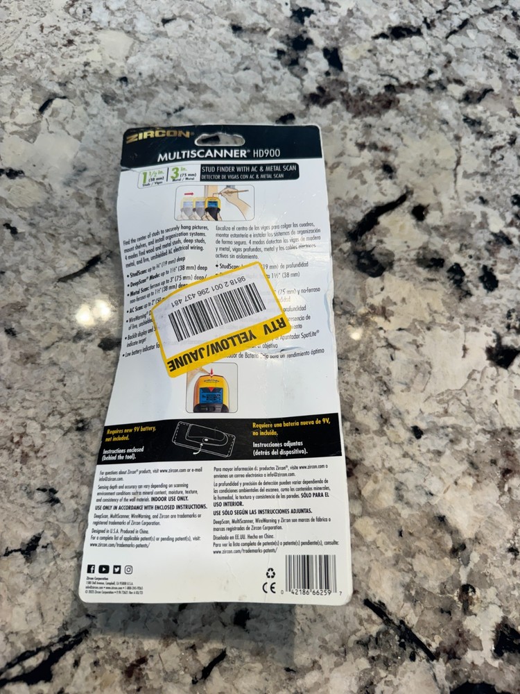 Zircon MultiScanner HD900 3 in. Multifunction Stud Finder