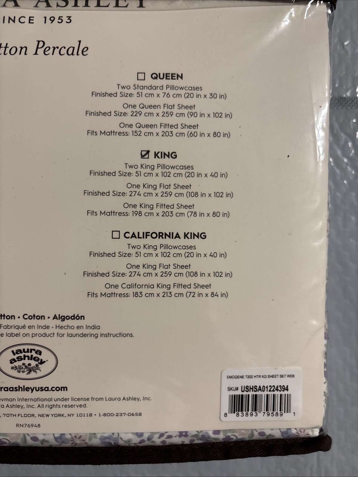 Laura Ashley 4-Piece Cotton Percale King Sheet Set (EMOGENE T200 HTR KG SHEET SE